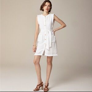 J.Crew White Raw-hem Mini Shirtdress in Linen Small